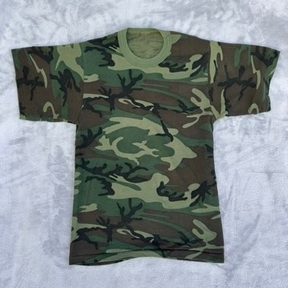 Vtg Crafted with Pride Woodland Camo Shirt Short Sleeve Single Stitch Green - M